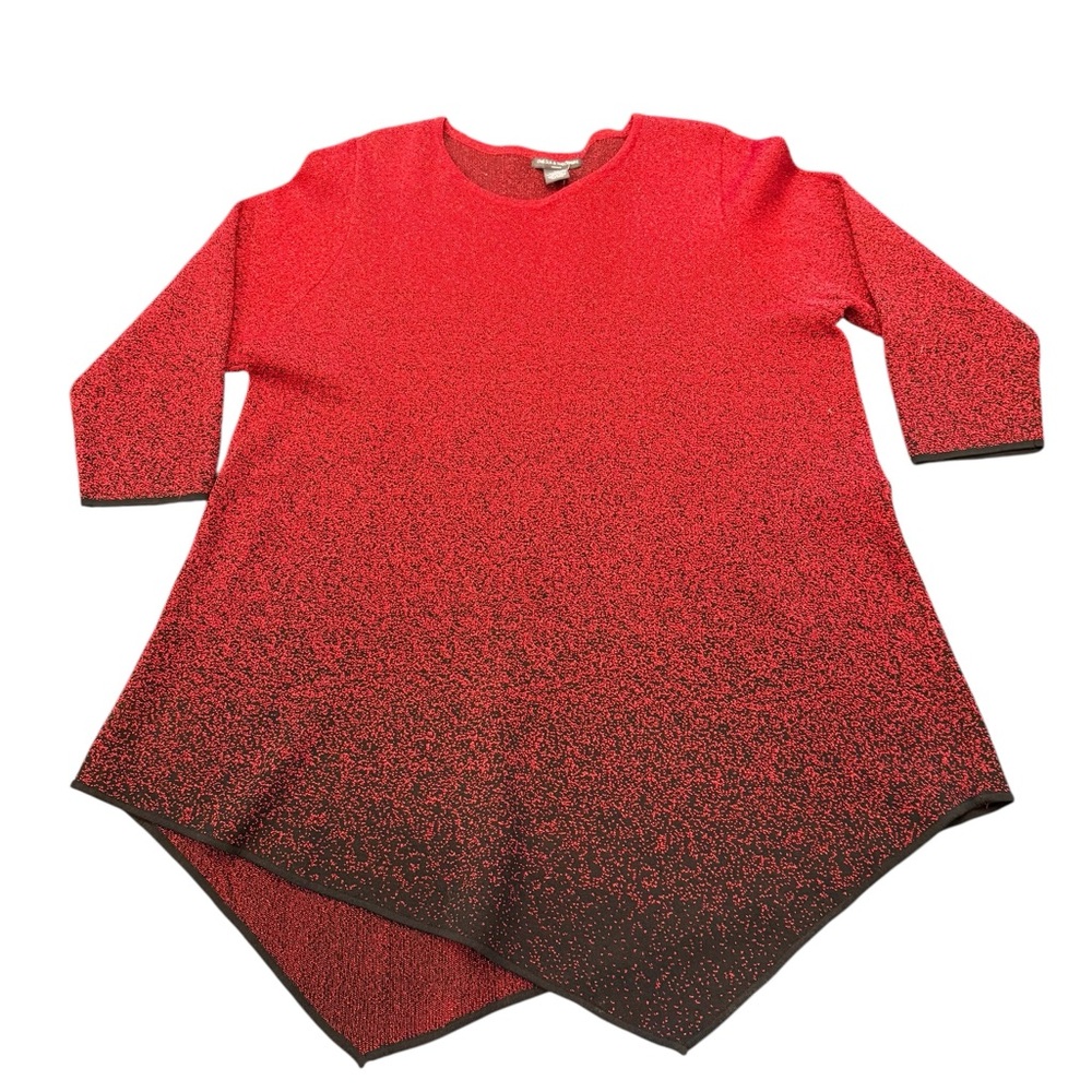 Chelsea & Theodore Black Red Sparkle Ombré Asymmetrical hem Sweater Size 2X NEW